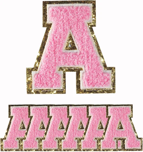 Miniatura 43 de 4 PCS Parches de Letras de Felpilla Negra, Letras Bordadas por Transferencia de Calor, Parches con Purpurina, Parches de Letras Universitarias
