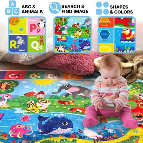 Miniatura 3 de QUOKKA Alfombra de juego para bebé para piso, alfombra ABC de superficie de felpa súper suave para niños pequeños y bebés, extra gruesa