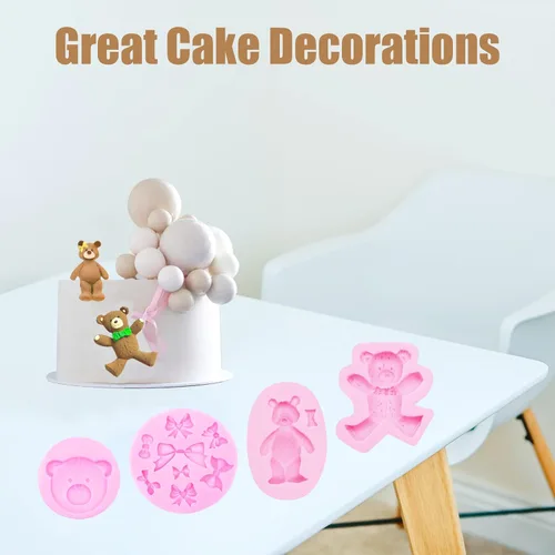 Miniatura 4 de Moldes de silicona de oso de chocolate, 4 piezas, moldes de silicona para osos de pasteles, moños para pasteles, decoración de pasteles, dulces