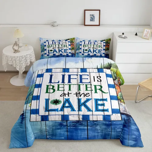 Miniatura 39 de Lake House - Juego de edredón tamaño individual, juego de ropa de cama rústica de granja vieja de 2 piezas para niños, adolescentes y adultos