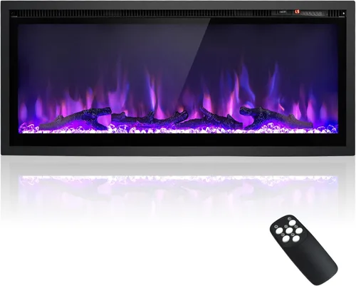 Miniatura 10 de GOFLAME Chimenea eléctrica de 36 pulgadas empotrada/montada en la pared/independiente, calentador eléctrico lineal con control remoto