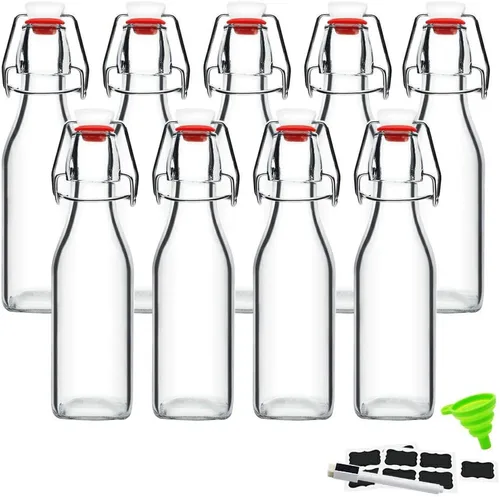 ZEBEIYU Juego de 9 botellas de vidrio con tapa de remolino de 8 oz con tapas herméticas para elaboración casera de cerveza, kombucha, kéfir,