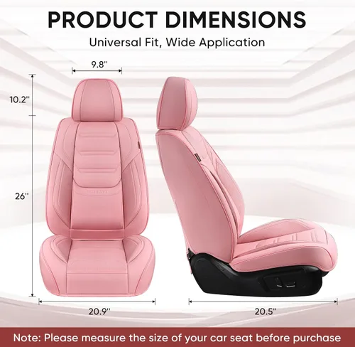 Miniatura 5 de TIEHESYT Fundas de asiento delantero de automóvil color rosa, par de fundas de cuero transpirable para asientos delanteros y reposacabezas, funda