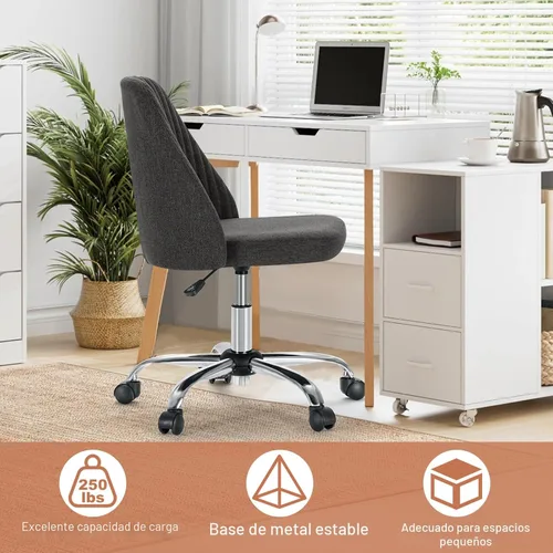 Miniatura 6 de DUMOS Silla de oficina, cómoda silla de escritorio rodante de tocador giratoria de trabajo con ruedas, asiento ancho, sin brazos, altura ajustable