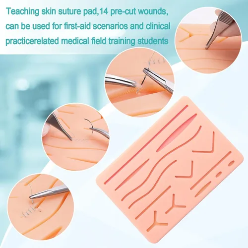 Miniatura 2 de Kit de práctica de sutura Spectabilis para estudiantes de medicina, almohadilla grande de silicona con 14 heridas precortadas, suministros
