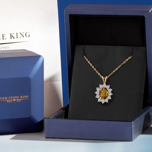 Miniatura 61 de Gem Stone King Collar con piedra natal ovalada de plata chapada en oro amarillo de 18 quilates, ovalado de 0.315 x 0.236 in, collares con colgante