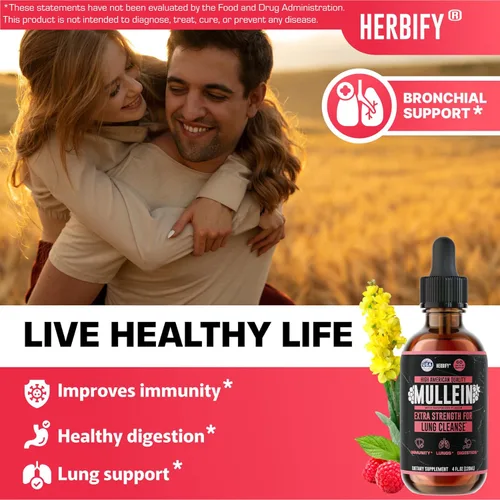 Miniatura 3 de HERBIFY Gotas de Gordolobo - Limpieza Pulmonar - Extracto de Hoja - Poderoso Gordolobo para Apoyo Inmune, Desintoxicación y Apoyo Respiratorio