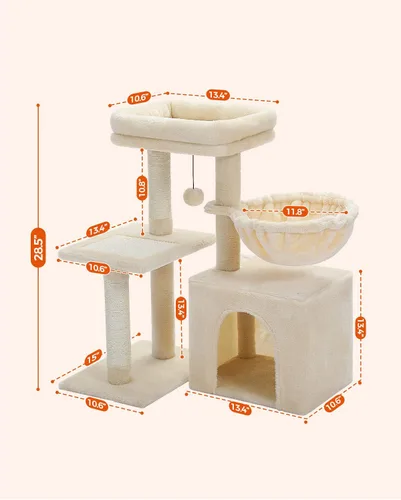 Miniatura 3 de PEQULTI Pequeño Árbol para Gatos, [72.4 cm] Torre para Gatos de Interior, Árbol de Actividad de 2 Estilos con Postes para Rascar, Gran Hamaca y Beige