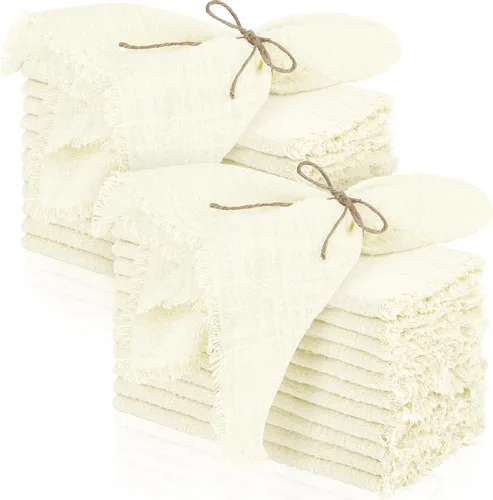 Miniatura 8 de TURSTIN 12 Piezas de Servilleta de Lino de Algodón Servilleta de Tela Hecha a Mano con Flecos 17 x 17 Pulgadas Servilletas Suave para Cenas Bodas