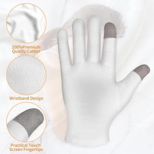 Miniatura 3 de Sibba 2 pares de guantes y calcetines hidratantes para pantalla táctil, guantes hidratantes para la hora de acostarse, curar eccema, loción