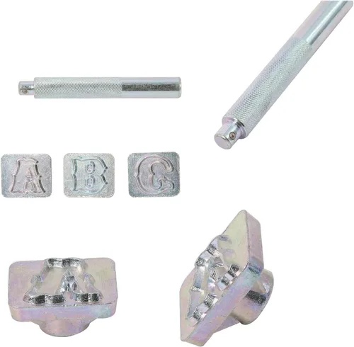 Miniatura 5 de Kit de 27 piezas de punzón estándar de cuero del alfabeto, 26 sellos del alfabeto de 3/4 pulgadas (0.748 in) y 1 mango de estampado