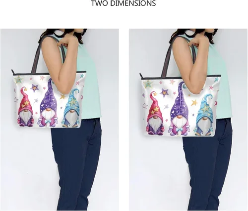 Miniatura 8 de QMXO - Bolso de mano con diseño de gnomos mágicos y estrellas, para mujer, bolsa de mano de gran capacidad con asa superior
