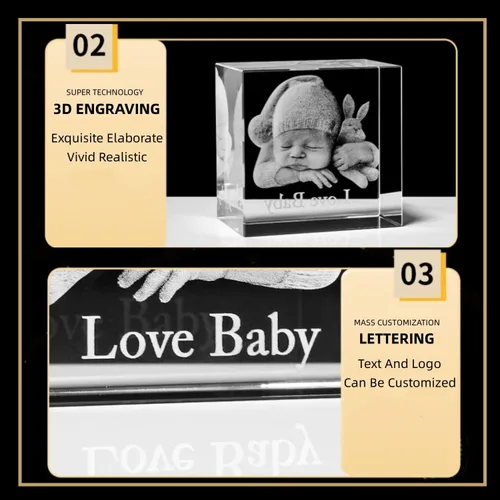 Miniatura 5 de Foto de cristal 3D personalizada, regalo romántico para hombres y mujeres, marcos de fotos de cristal grabados personalizados, regalos para el día