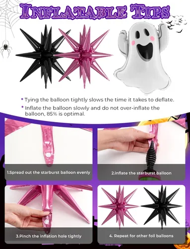 Miniatura 6 de Kit de arco de globos para Halloween – 129 piezas, globos rosados, negros, plateados y blancos con globos de aluminio de fantasmas y estrellas