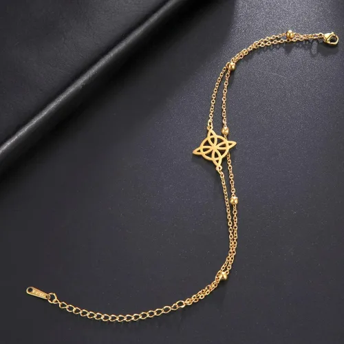 Miniatura 4 de Pulsera de nudo de brujas para mujer, de acero inoxidable, nudo celta con símbolo Wiccano, pulsera en capas, dije único, pulsera ajustable de doble
