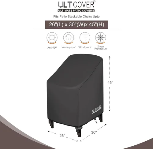 Miniatura 2 de ULTCOVER Funda apilable para silla de patio, impermeable, para exteriores, se adapta a hasta 26 pulgadas de ancho x 30 pulgadas de profundidad x 45