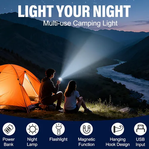Miniatura 4 de Luces telescópicas para acampar, linterna magnética plegable, luz de campamento portátil regulable alimentada por USB, 2 modos de iluminación