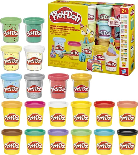 Play-Doh Paquete de 20 para crear y celebrar, latas de 2 onzas, regalos y recambios para niños, artes y manualidades 2+