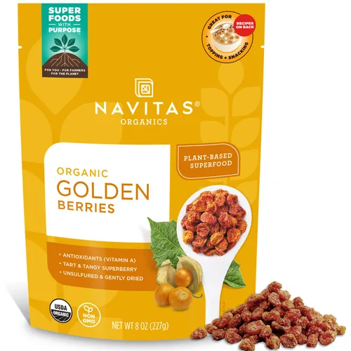 Navitas Organics Goldenberries - Para aperitivos saludables, cobertura, hornear y más - Frutas secas - Sin azúcar añadido ni sulfitos - USDA