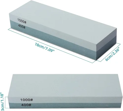 Miniatura 4 de Piedra de afilar cuchillos 400/1000 piedra de afilar con base de goma antideslizante para cocina, caza y cuchillos de bolsillo o cuchillas