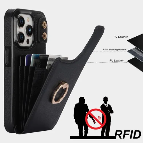 Miniatura 5 de Folosu Funda compatible con iPhone 15 Pro con soporte para tarjetas, rotación de 360°, soporte de anillo de dedo con función atril, bloqueo RFID