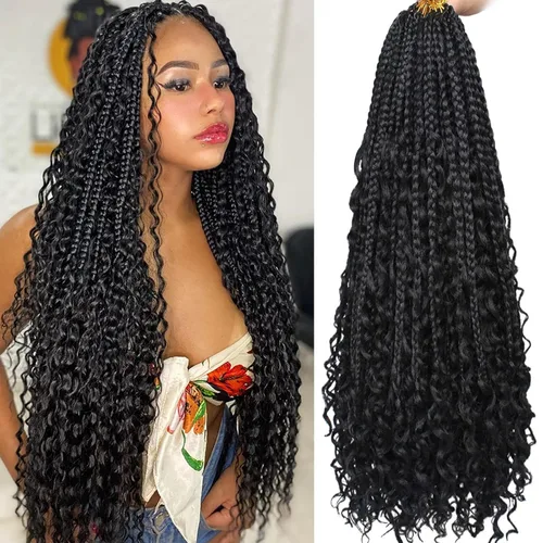 Miniatura 23 de Unionbeauty - 8 paquetes de trenzas bohemias de diosa en caja, de ganchillo de pelo para mujer negra, 8 pulgadas de trenzas de caja bob bohemias