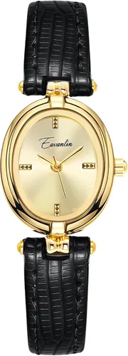 CARLIEN Reloj de pulsera de cuarzo ovalado dorado pequeño para mujer, correa de cuero vintage, impermeable, de lujo, casual, color marrón y negro
