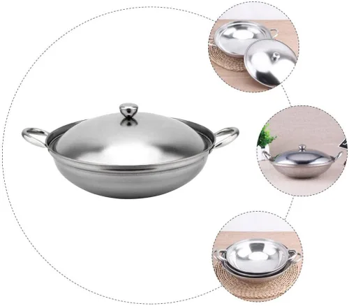 Miniatura 6 de 1 juego de cubierta estufa de alcohol olla de mariscos olla de acero inoxidable para saltear olla coreana olla de paella olla para freír sartenes