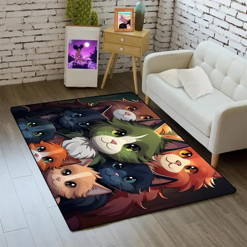 Miniatura 25 de Alfombra de gatos de dibujos animados para niñas, bonita decoración de habitación de niños, alfombra con temática de animales azules, alfombra ultra