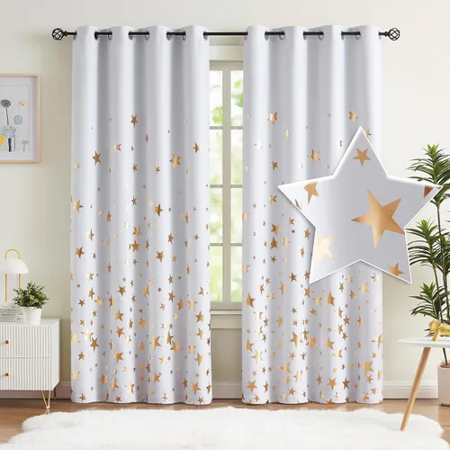 Miniatura 20 de Treatmentex Cortinas Opacas de Oro Marfil con Estampado de Copos de Nieve, Paneles de Cortina para Sala de Estar de 63 Pulgadas con Medallón Floral