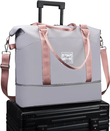 Miniatura 8 de Bolsa de gimnasio con bolsillo húmedo, bolsa de viaje plegable para mujer, bolsa de viaje impermeable para viajes, gimnasio, yoga
