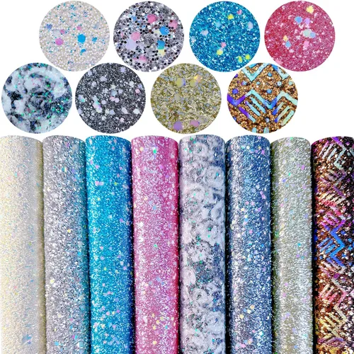 Miniatura 7 de Sábanas de piel sintética con estampado de copos de nieve de Navidad, 8 x 12 pulgadas, tela brillante con purpurina fina para lazos, manualidades