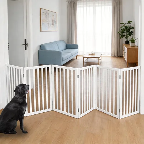 Miniatura 10 de Puerta para perros para interiores, valla independiente para perros, para la casa, puertas, pasillos o escaleras, puerta para mascotas plegable