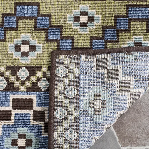 Miniatura 4 de SAFAVIEH Alfombra lavable para exteriores, colección Veranda – Alfombra de pasillo de 2.3 x 6 pies, color azul y crema, no desprende pelusa y fácil