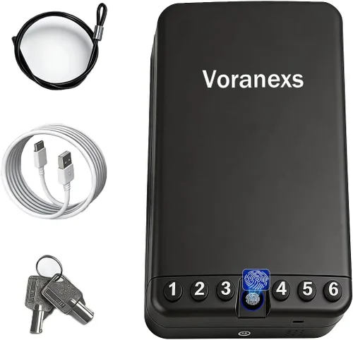 VORanexs - Caja fuerte biométrica portátil de tamaño de viaje, caja fuerte para pistola con huellas dactilares y teclado digital, acceso rápido,