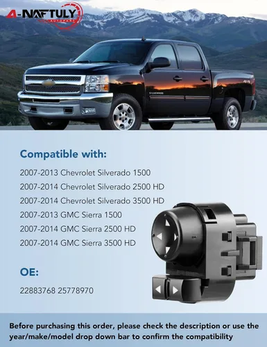 Miniatura 2 de Interruptor de espejo eléctrico compatible con Chevy Silverado GMC Sierra 1500 2500 HD 3500 HD 3500 HD 2007-2014, interruptor de control selector