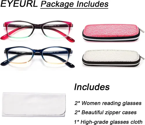 Miniatura 6 de EYEURL Gafas de lectura para mujer, paquete de 2 unidades, con bloqueo de luz azul, filtro ligero, rayos UV/deslumbramiento, antifatiga ocular, 0.5