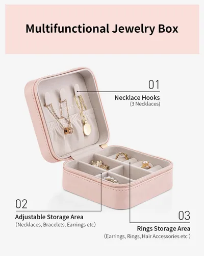 Miniatura 84 de Vlando Regalos de boda – Organizador de viaje de joyería pequeña de piel sintética, estuche de viaje para anillo, mini joyero para aretes, collar