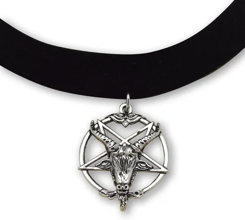 Miniatura 2 de Baphomet - Gargantilla de terciopelo negro con cabeza de cabra y pentáculo invertido, ajustable, Metal