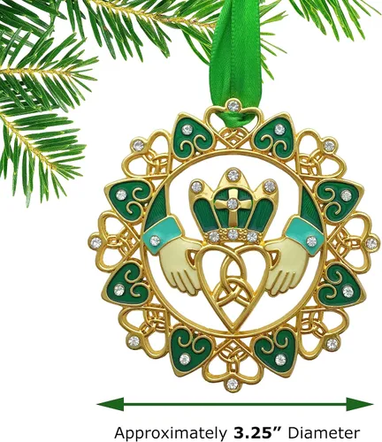 Miniatura 4 de Adornos de Navidad irlandeses – Diseño Claddagh dorado con joyas y esmalte – Caja de regalo con poema irlandés – Bolsa de almacenamiento de regalo