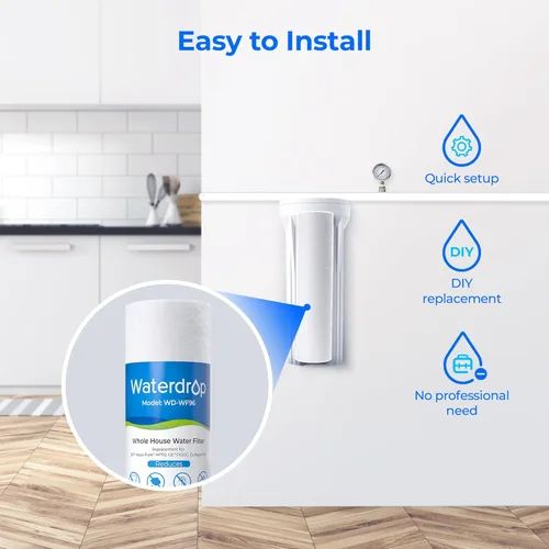 Miniatura 6 de Waterdrop Cartucho de repuesto para filtro de agua para toda la casa, de 5 micrones, de 10 x 2.5 pulgadas, repuesto para cualquier unidad de RO