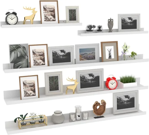 Miniatura 9 de Giftgarden Juego de 5 estantes flotantes de 24 pulgadas montados en la pared, estantes de pared de madera negra para baño, dormitorio, cocina, sala