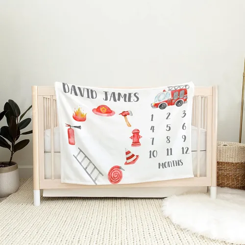 Miniatura 8 de Manta personalizada de camión de bomberos para bebé, manta de forro polar, manta de hitos para bebé, manta mensual de hitos para bebé, manta de Hito