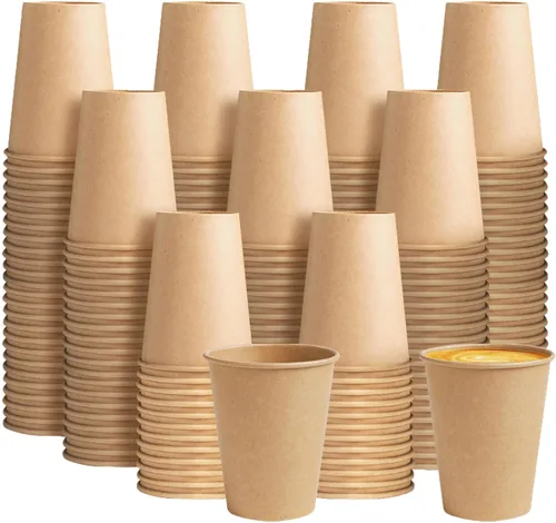 BYSNOW Paquete de 200 vasos de papel kraft de 10 onzas, tazas de café de papel desechables, tazas de café marrones sin blanquear para bebidas