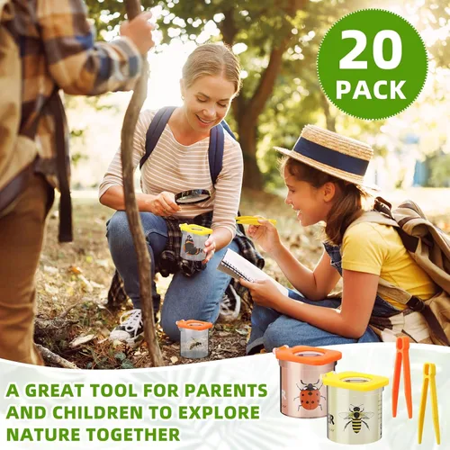 Miniatura 6 de Halloscume Paquete de 20 unidades de visor de insectos para niños con pinzas, explorador, juego de contenedores para atrapar insectos para insectos