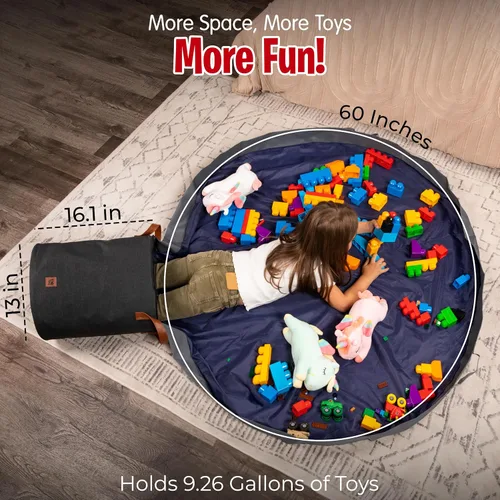 Miniatura 5 de Cesta de almacenamiento de juguetes y tapete de juego, tapete de almacenamiento grande para mantas de juguetes con cremalleras, contenedor