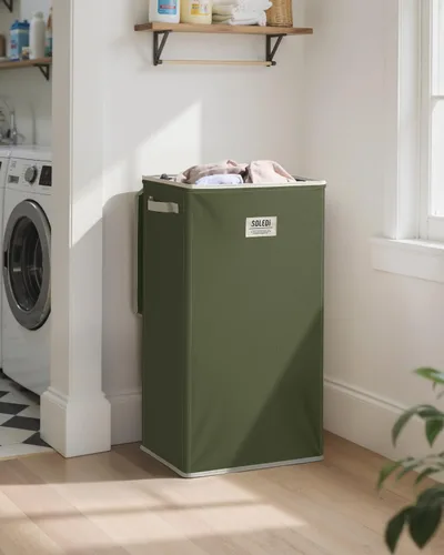 Miniatura 2 de SOLEDI - Canasta de lavandería con tapa de 100L, canasta de ropa plegable grande y alta, cesta de lavandería con bolsa removible fácil