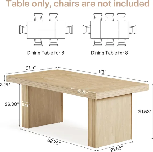 Miniatura 2 de Tribesigns Mesa de comedor de granja de 63 pulgadas para 6, mesa de cocina moderna con línea acanalada para comedor, sala de estar, natural