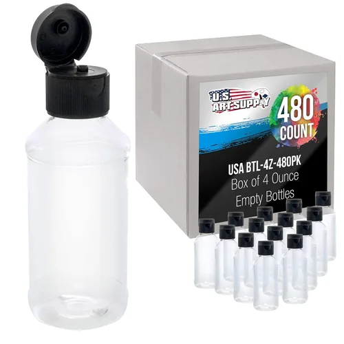 U.S. Art Supply Botellas de plástico PET de 4 onzas con tapa abatible, sin BPA, aptas para alimentos, plástico de grado médico, pintura acrílica