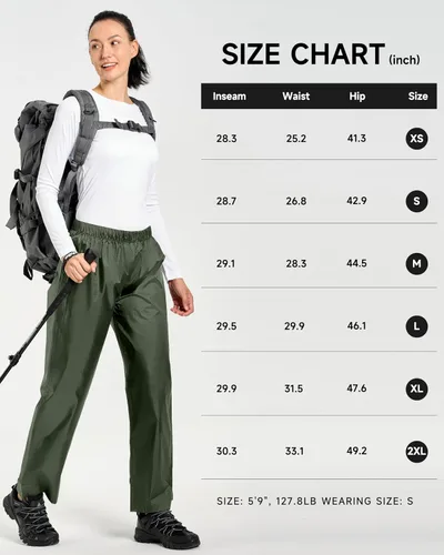 Miniatura 7 de Hebepol Pantalones de lluvia para mujer, ligeros, impermeables, a prueba de viento, para senderismo, pesca, al aire libre, con bolsa